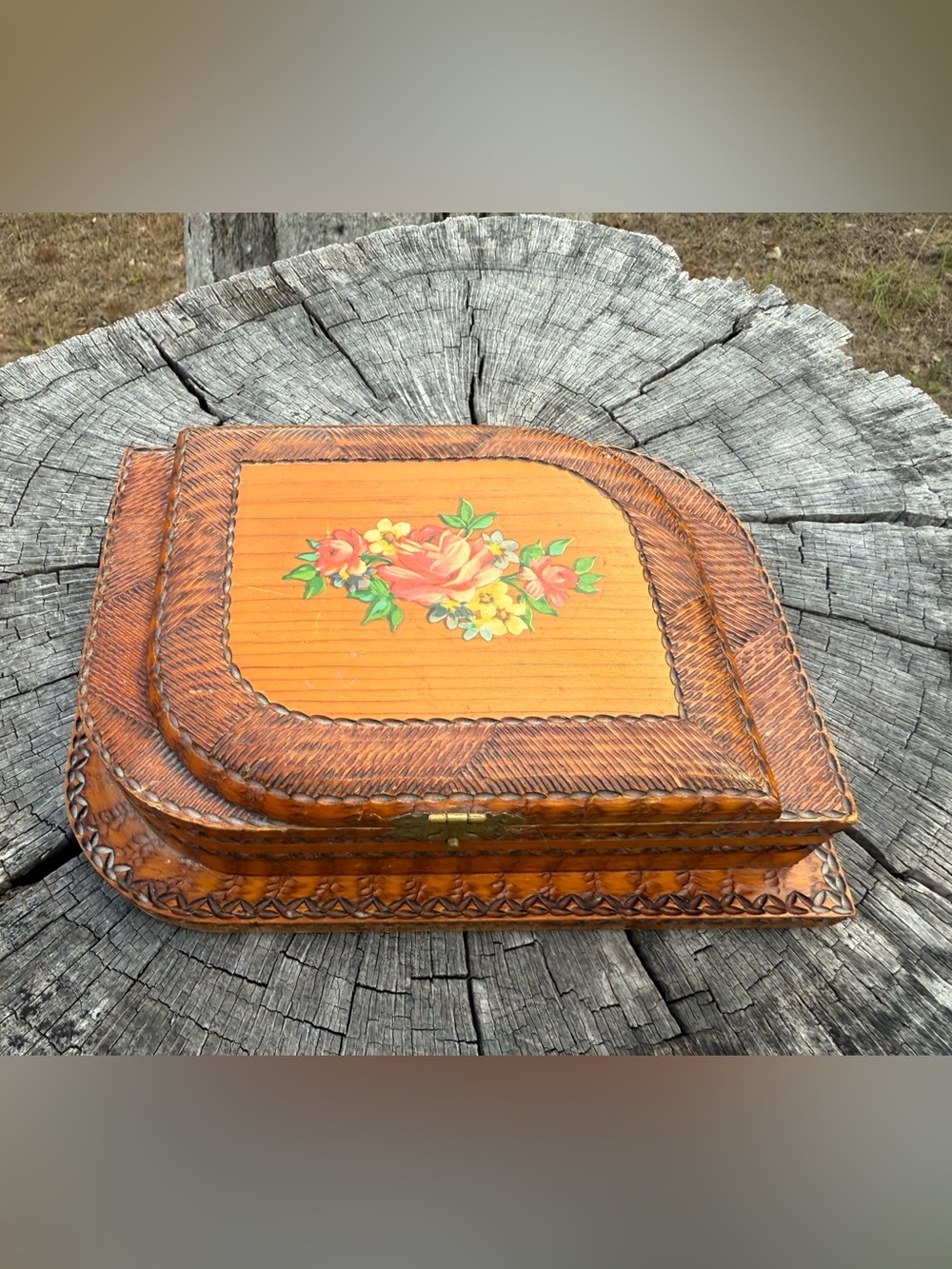 Handcrafted Floral Inlay Wooden Jewelry Box